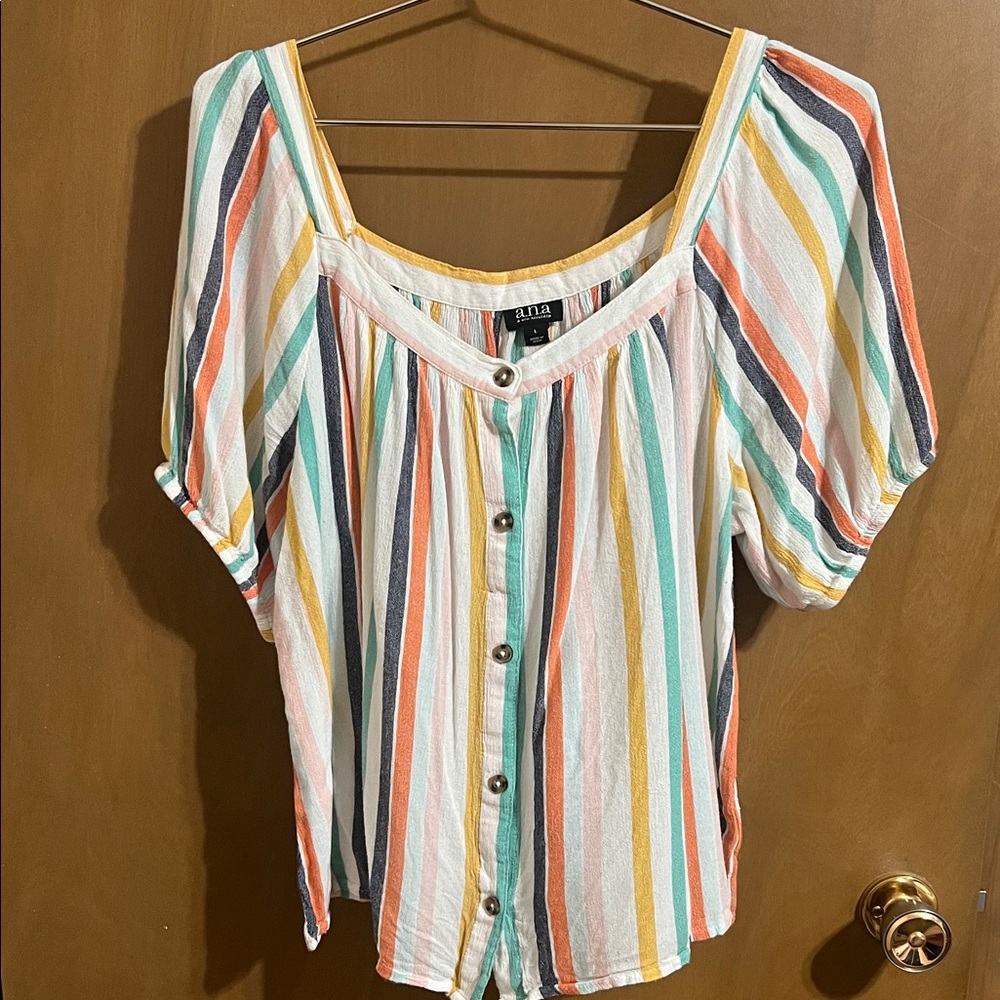 a.n.a Multicolor Striped Button-Up Blouse